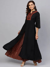Black Rayon Printed Front Slit Kurta With Printed Flared Palazzo